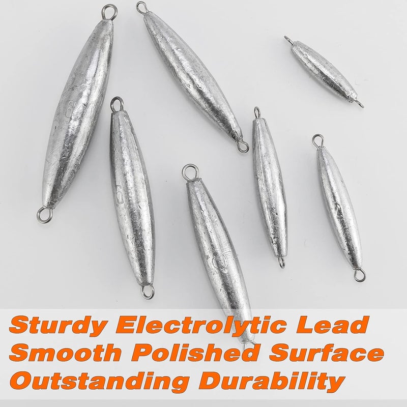 Dr.Fish 5 Pack Inline Trolling Sinker Torpedo Fishing Weight Lead Fishing Weight Sinker Double Ring Saltwater Offshore Boat Fishing - Image 3